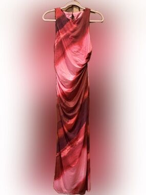 ✨ Elegant Premier Amour Ombre Maxi Dress Pink Burgundy Ruched, Size 6 Petite NWT